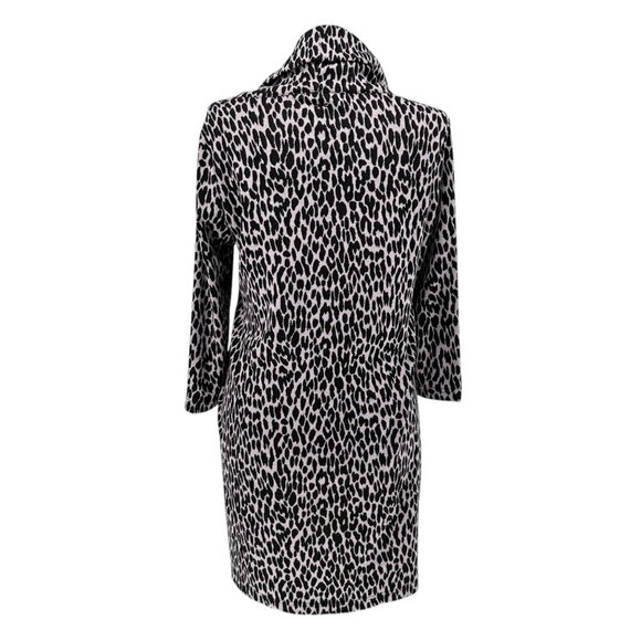 Tyler Böe Tunic Dress Womens XL Pink Background Black Leopard Spots Cowl Neck - Picture 2 of 9